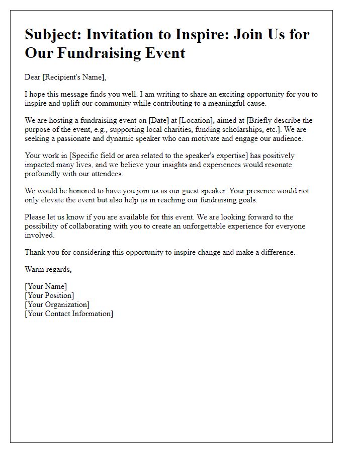 Letter template of motivational speaking solicitation for fundraising events