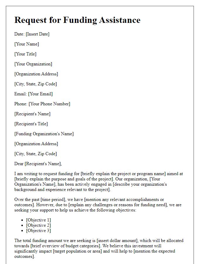 Letter template of funding request for international aid programs