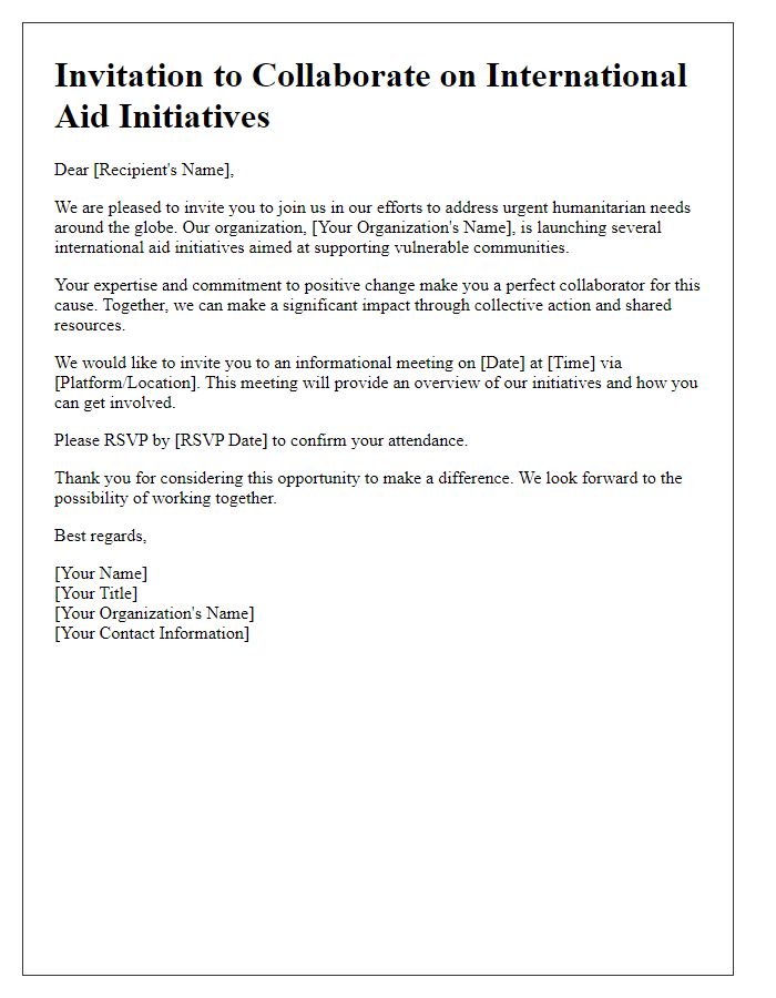 Letter template of invitation to join international aid initiatives