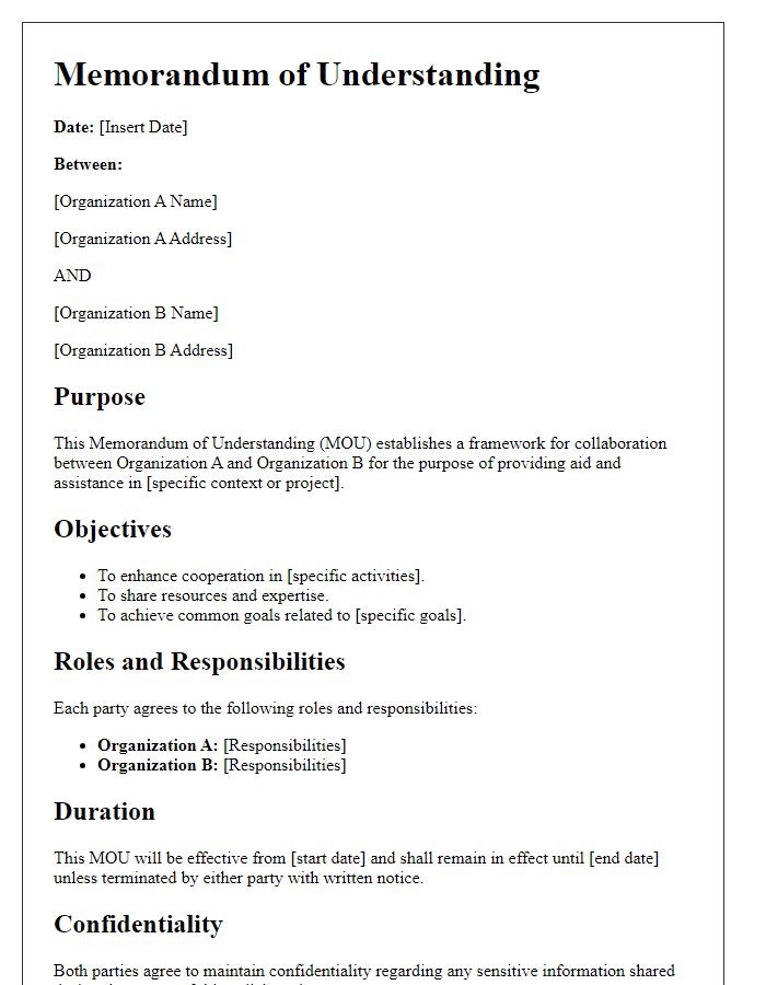 Letter template of memorandum of understanding for aid collaboration