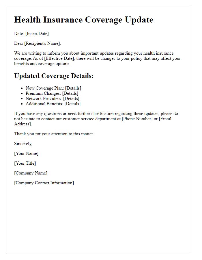 Letter template of health insurance coverage update