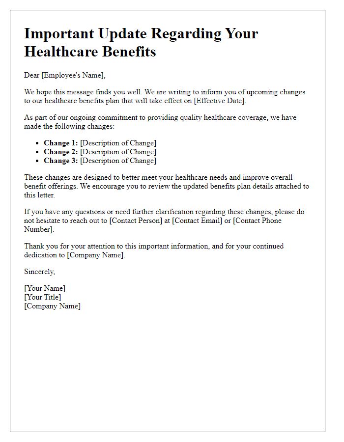 Letter template of healthcare benefits change communication