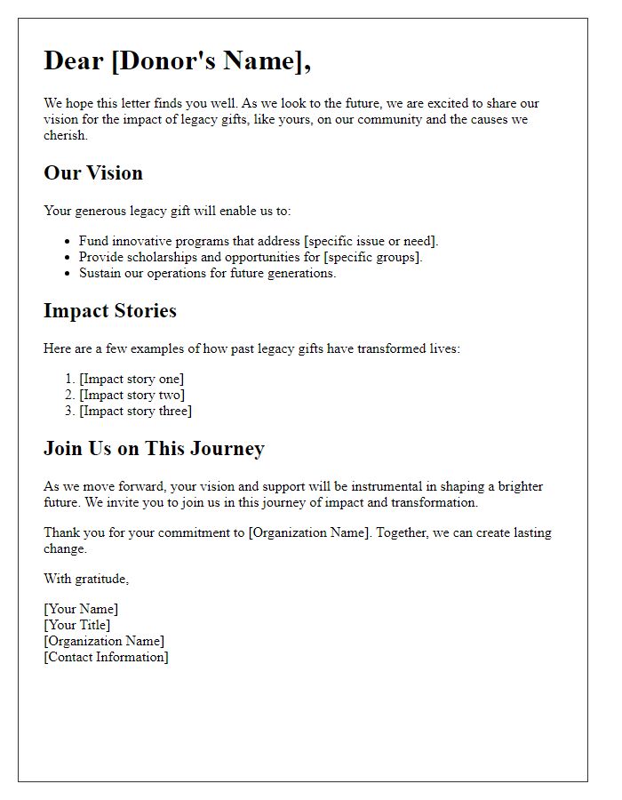 Letter template of future vision for legacy gift impact