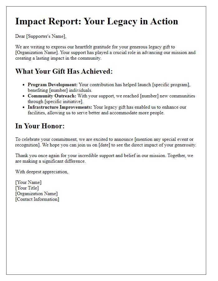 Letter template of impact report for legacy gift supporters