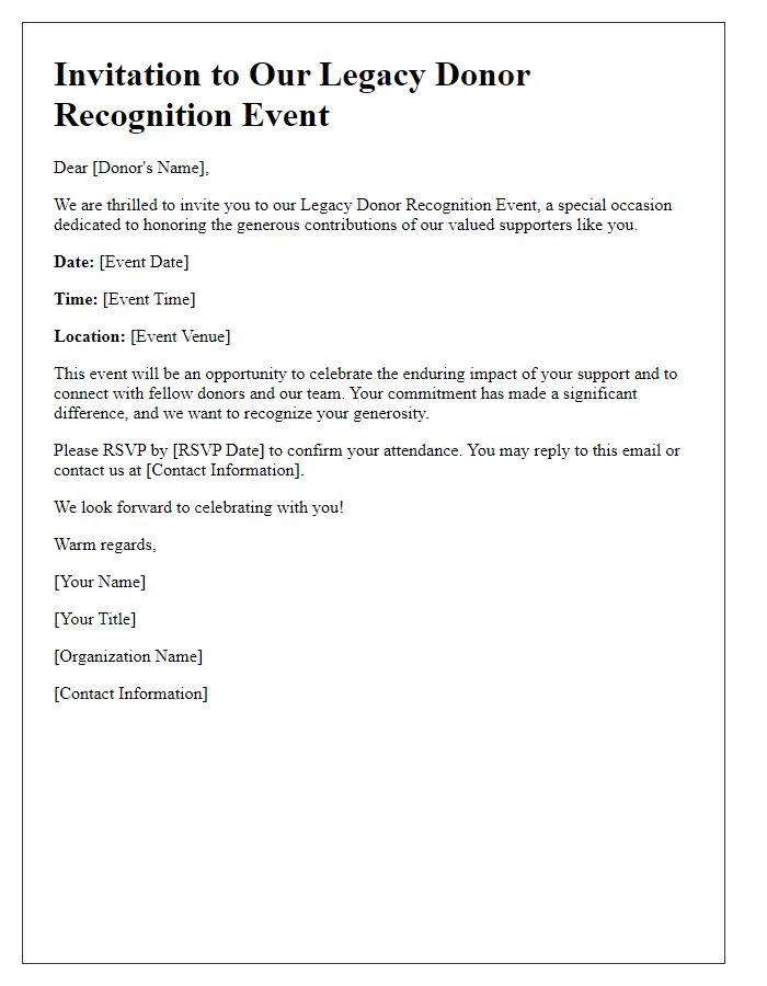 Letter template of invitation to legacy donor recognition event