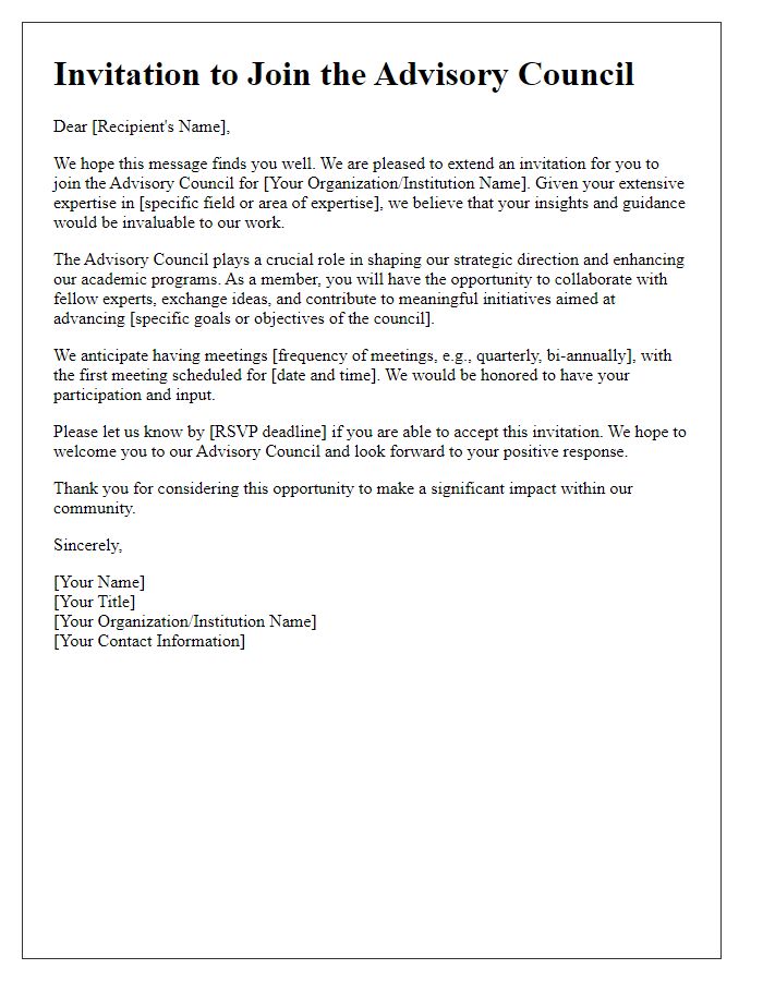 Letter template of Advisory Council Invitation for Academic Experts