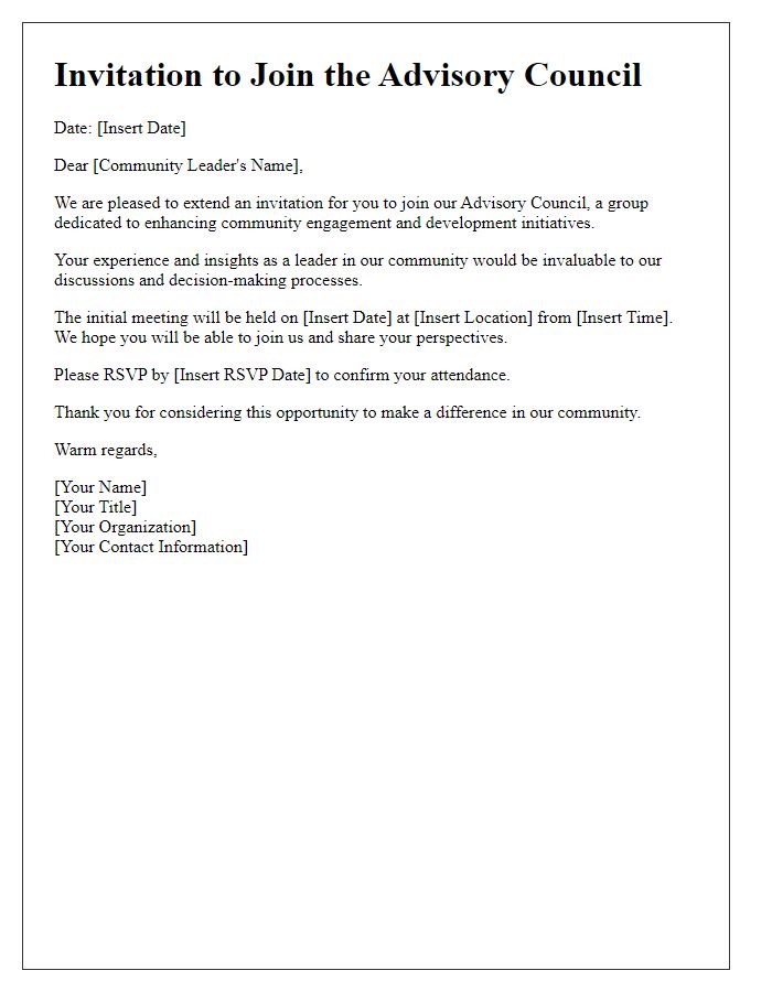 Letter template of Advisory Council Invitation for Community Leaders