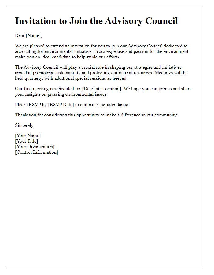 Letter template of Advisory Council Invitation for Environmental Advocates