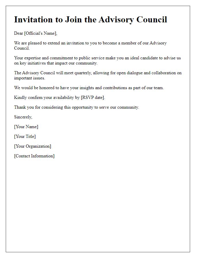 Letter template of Advisory Council Invitation for Government Officials