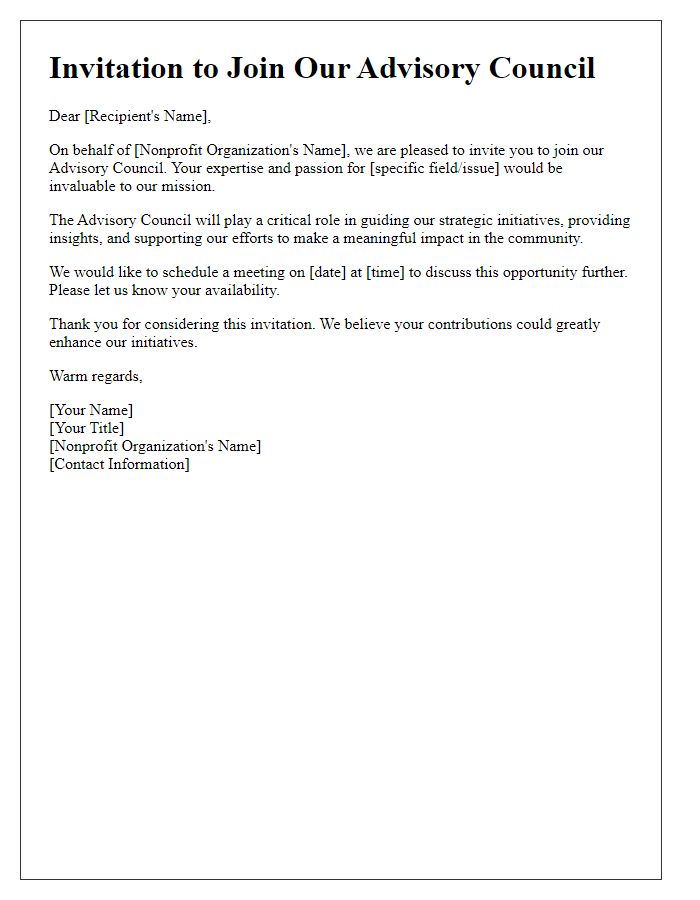 Letter template of Advisory Council Invitation for Nonprofit Organizations