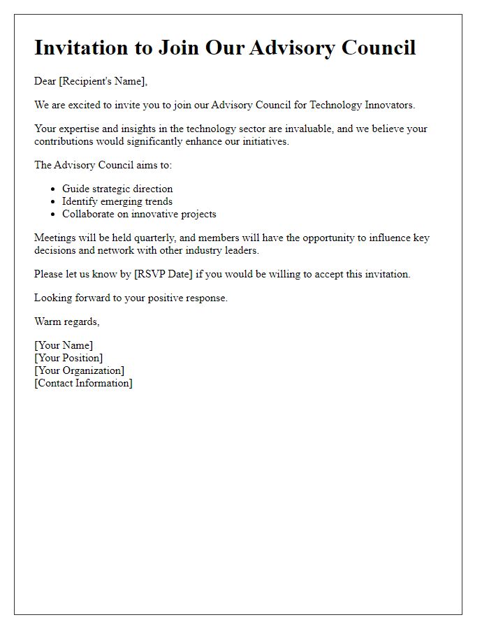 Letter template of Advisory Council Invitation for Technology Innovators