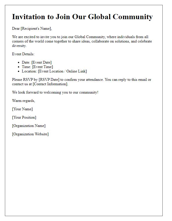 Letter template of Global Community Invitation