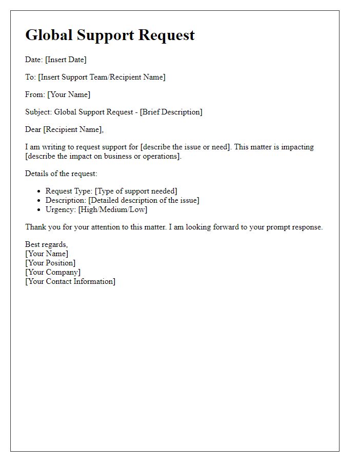 Letter template of Global Support Request