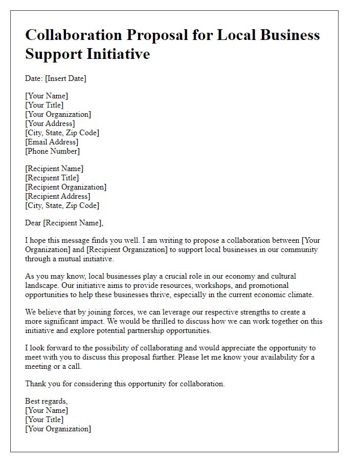 Letter template of collaboration proposal for local business support initiative