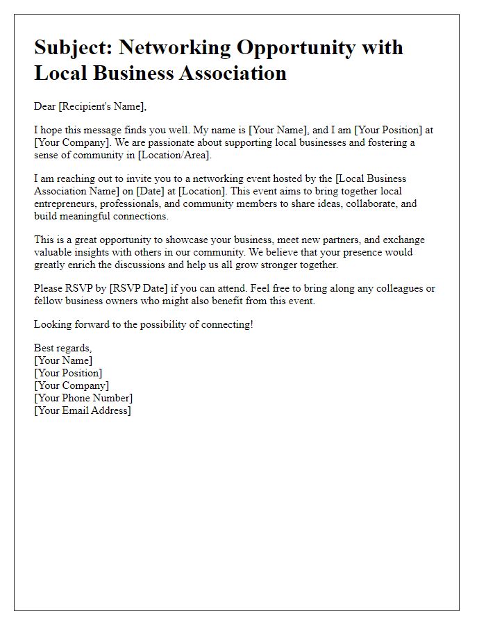 Letter template of networking opportunity for local business associations