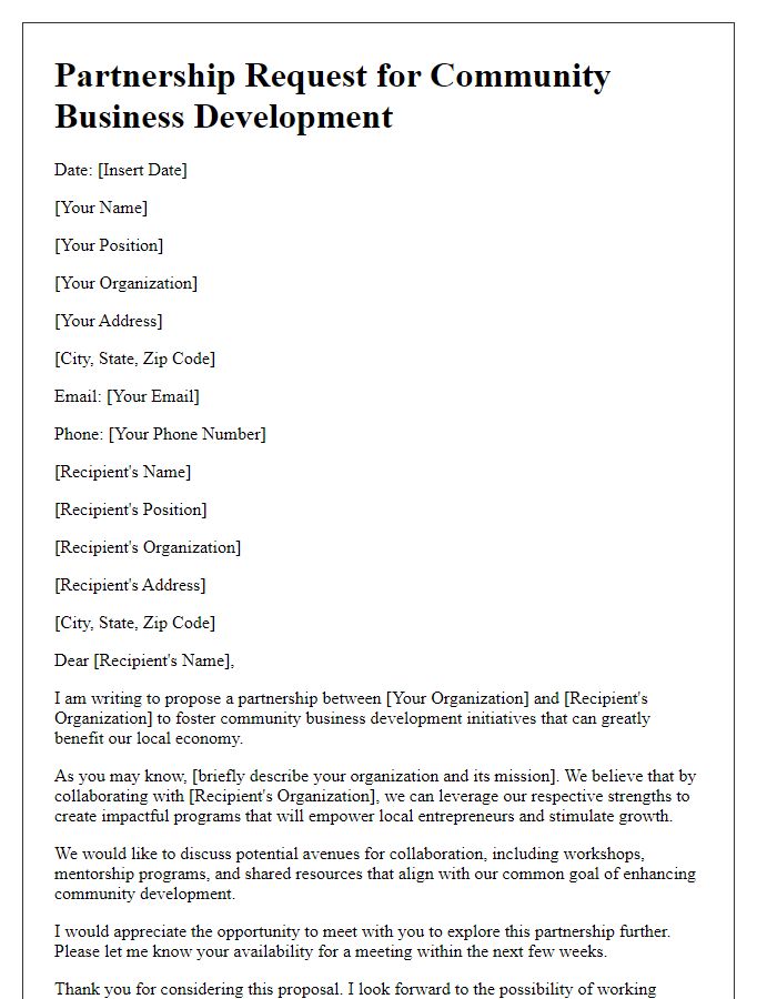 Letter template of partnership request for community business development