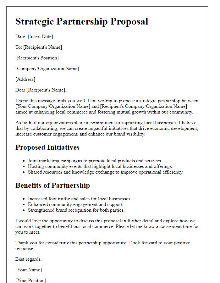 Letter template of strategic partnership proposal for enhancing local commerce