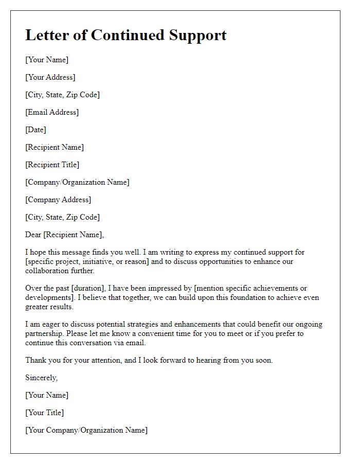 Letter template of continued support enhancement