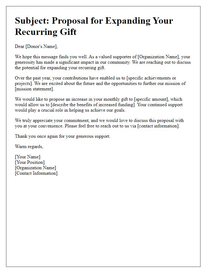 Letter template of recurring gift expansion proposal