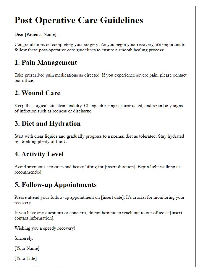 Letter template of post-operative care guidelines for patients