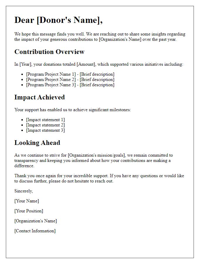 Letter template of donor contribution insights