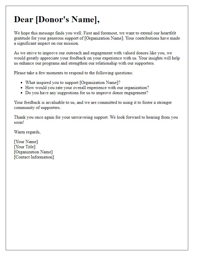 Letter template of donor engagement feedback request