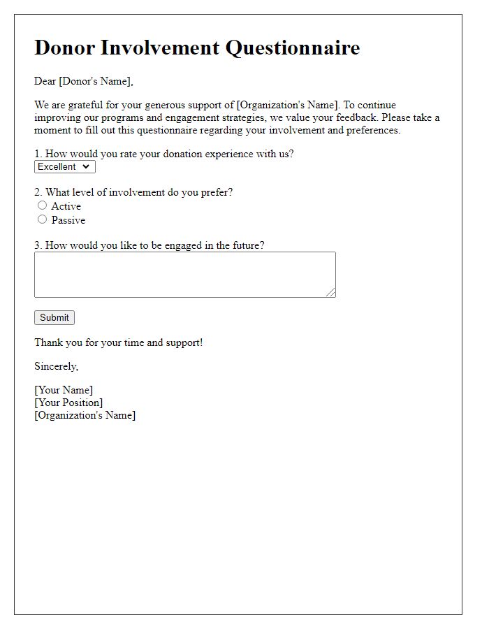 Letter template of donor involvement questionnaire