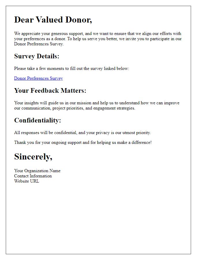 Letter template of donor preferences survey