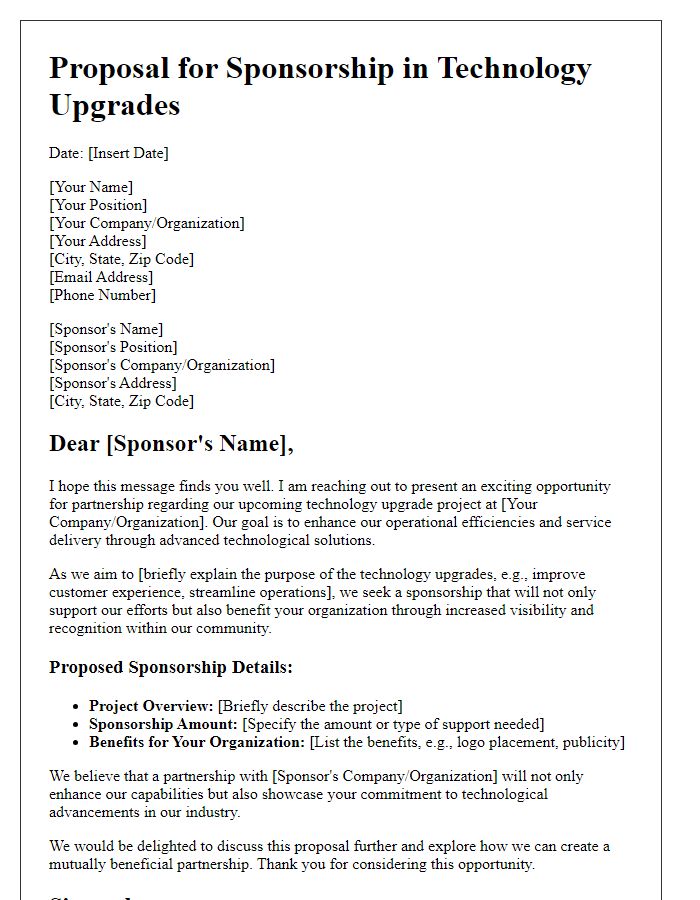 Letter template of proposal for sponsorship in technology upgrades