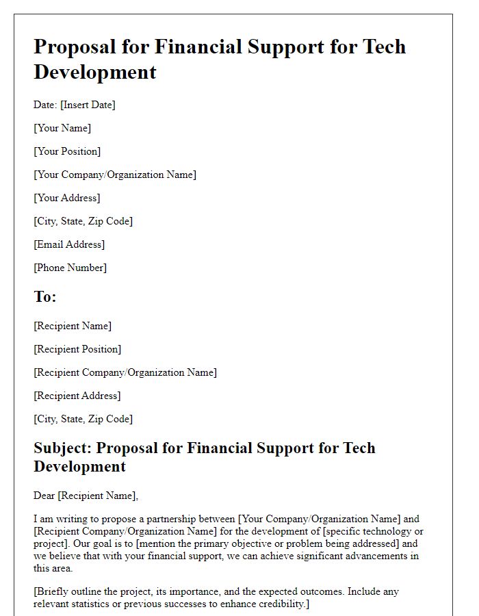 Letter template of proposal for tech development financial support