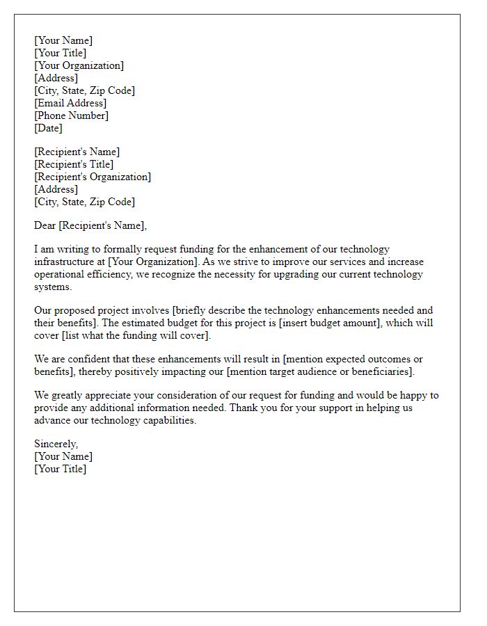 Letter template of request for technology enhancement funding