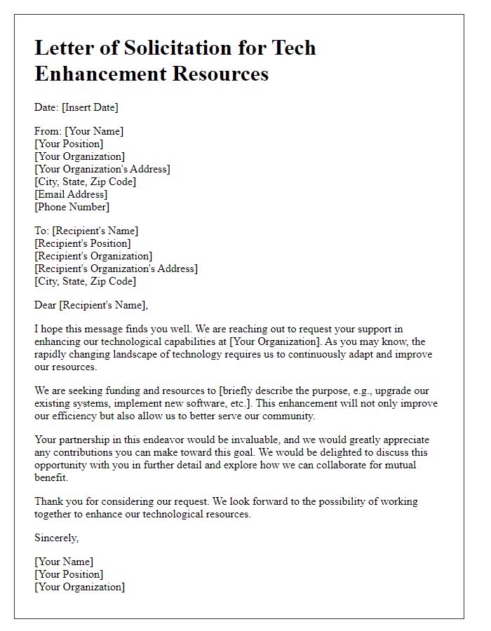 Letter template of solicitation for resources for tech enhancement