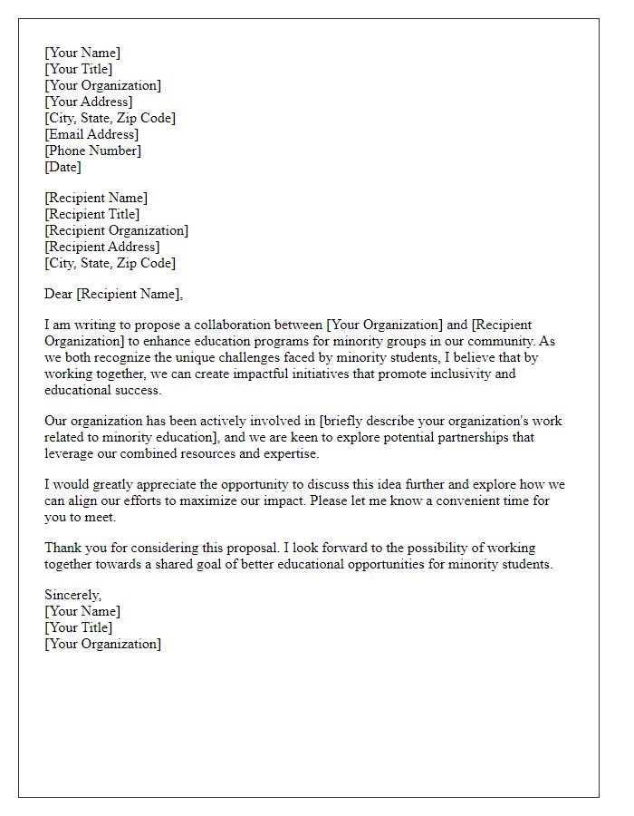 Letter template of collaboration for minority education programs