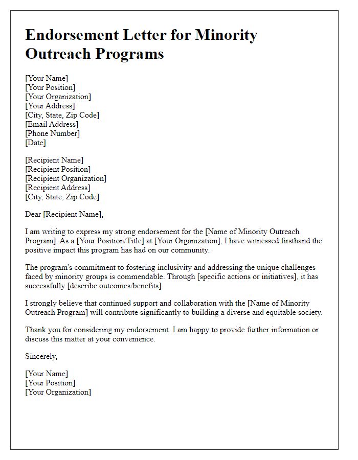 Letter template of endorsement for minority outreach programs