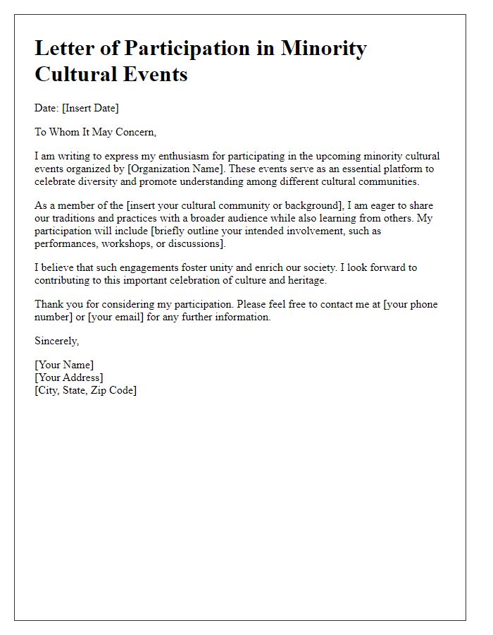 Letter template of participation in minority cultural events