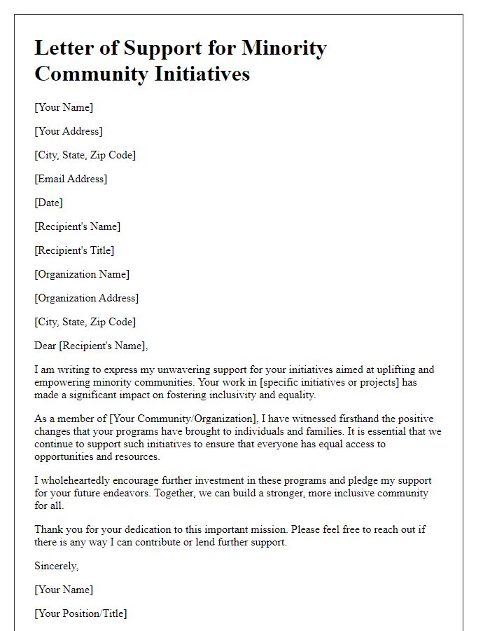 Letter template of support for minority community initiatives