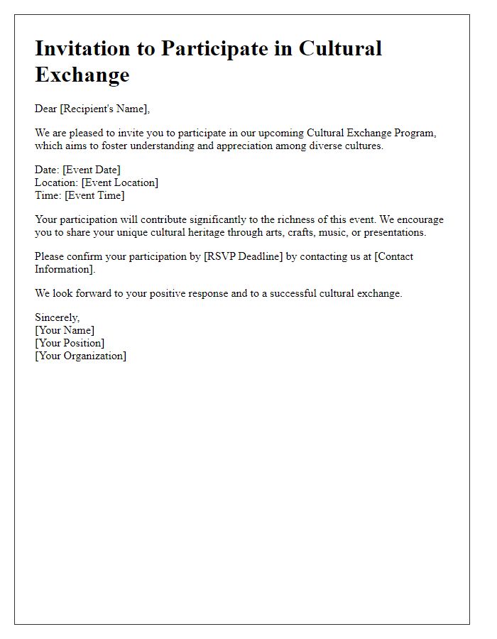 Letter template of invitation to participate in cultural exchange.