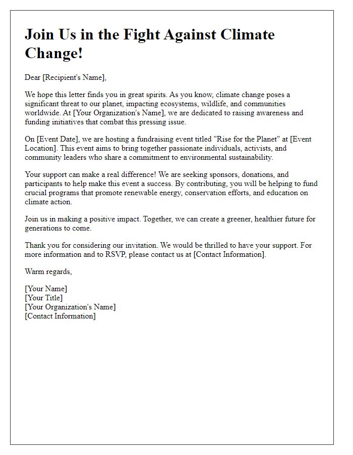 Letter template of climate change awareness for fundraising events.