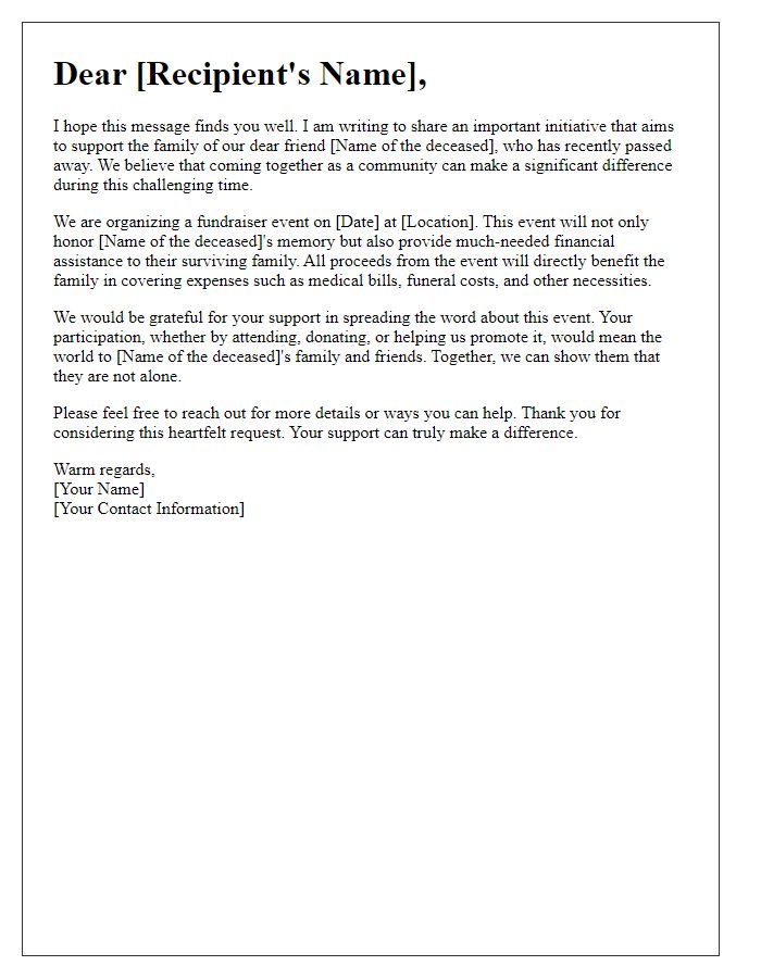 Letter template of support for surviving family fundraiser event.