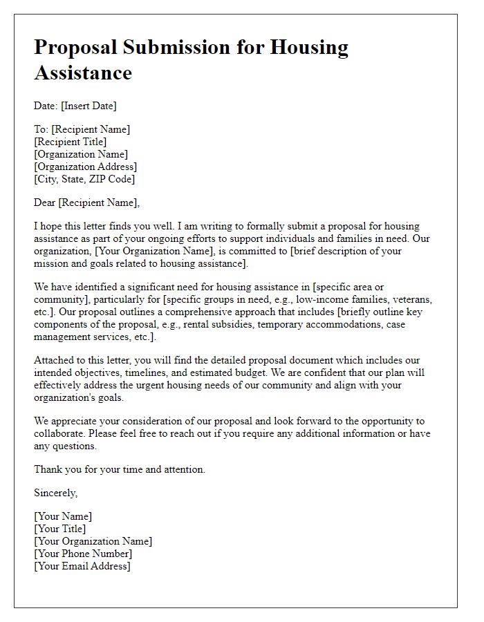 Letter template of proposal submission for housing assistance