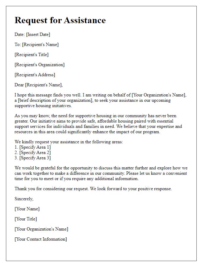 Letter template of request for assistance in supportive housing initiatives