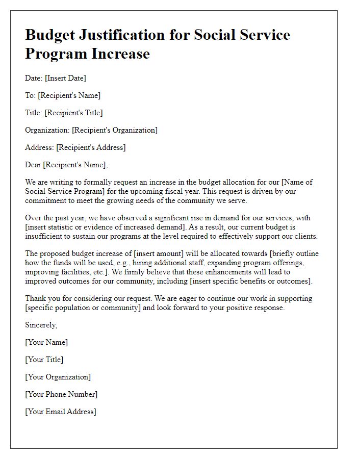 Letter template of budget justification for social service program increase