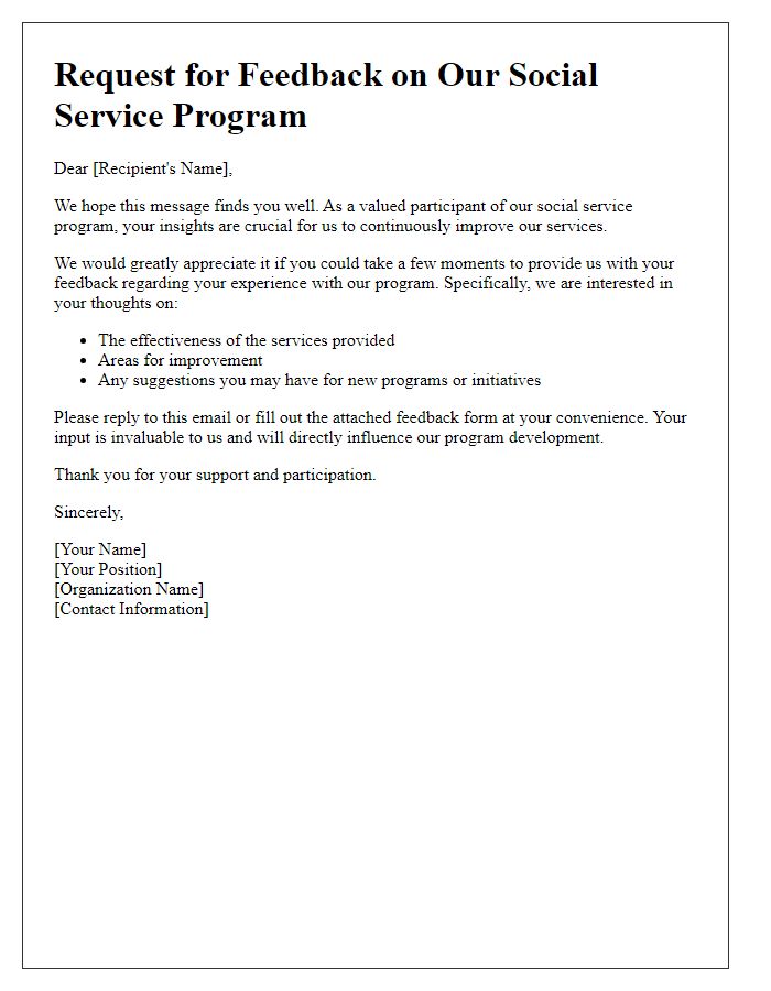 Letter template of feedback request for social service program improvement