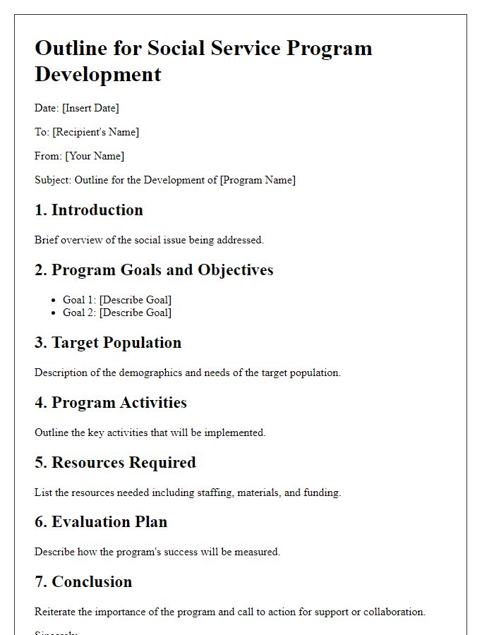 Letter template of outline for social service program development