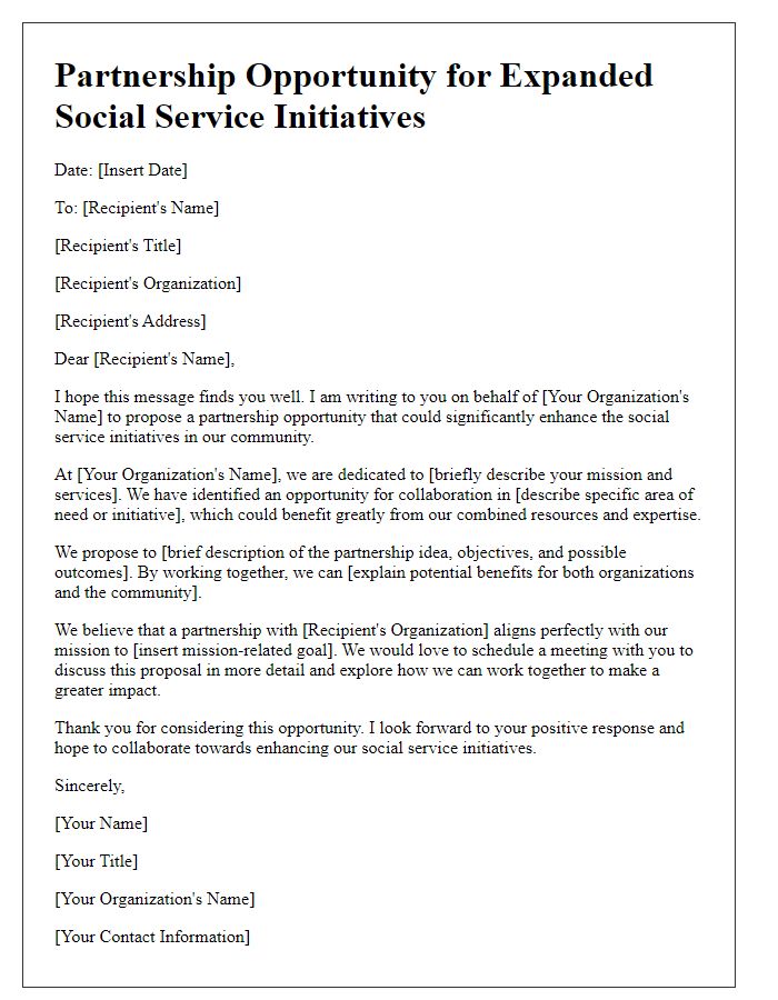 Letter template of partnership opportunity for expanded social service initiatives