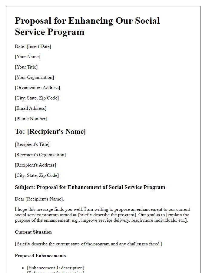 Letter template of proposal for social service program enhancement