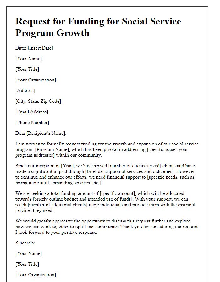 Letter template of request for funding for social service program growth