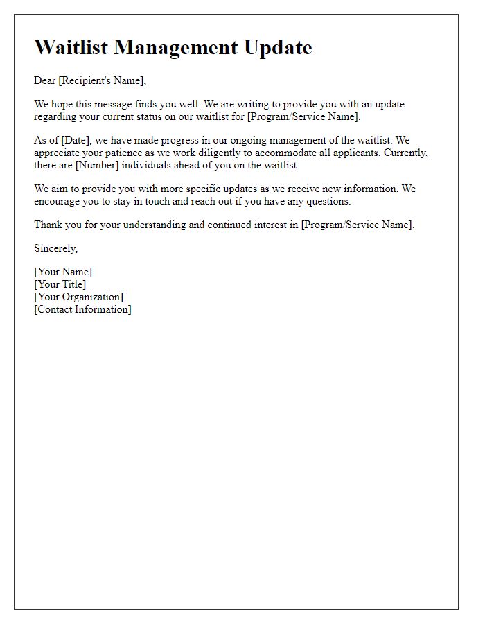 Letter template of ongoing waitlist management update