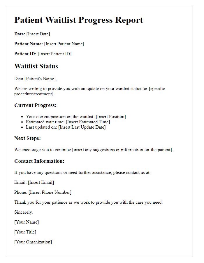 Letter template of patient waitlist progress report