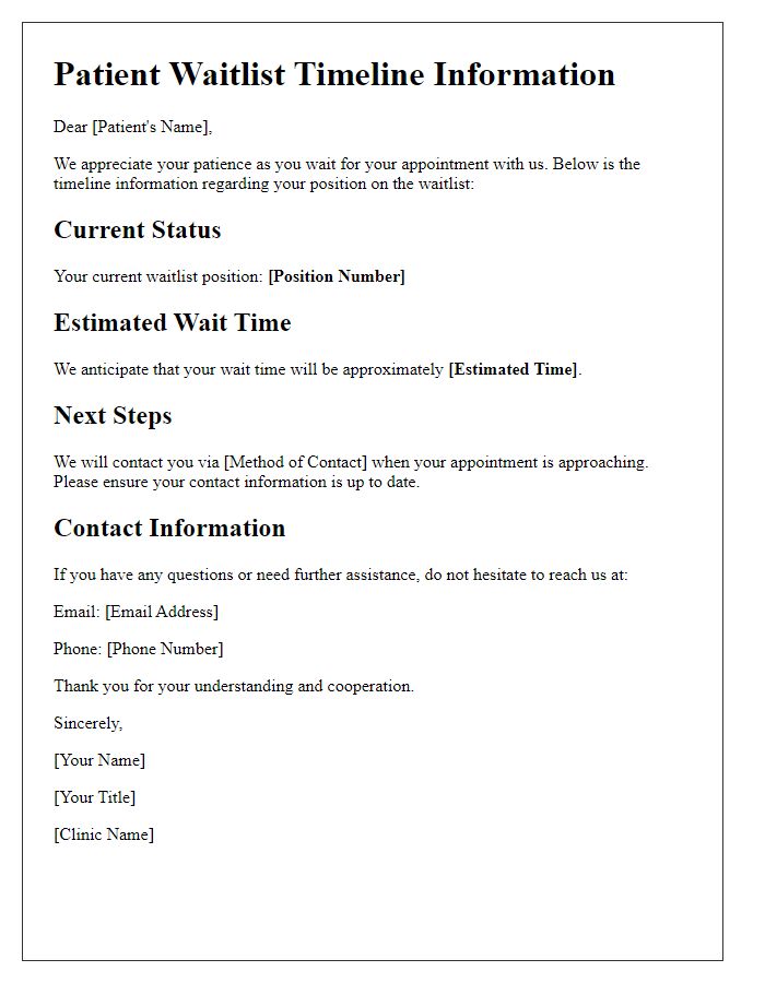 Letter template of patient waitlist timeline information